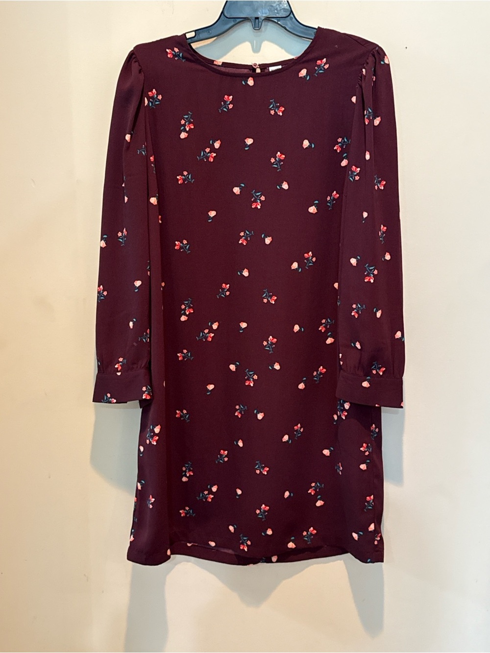Old Navy Burgundy Floral Long-Sleeve Shift Dress